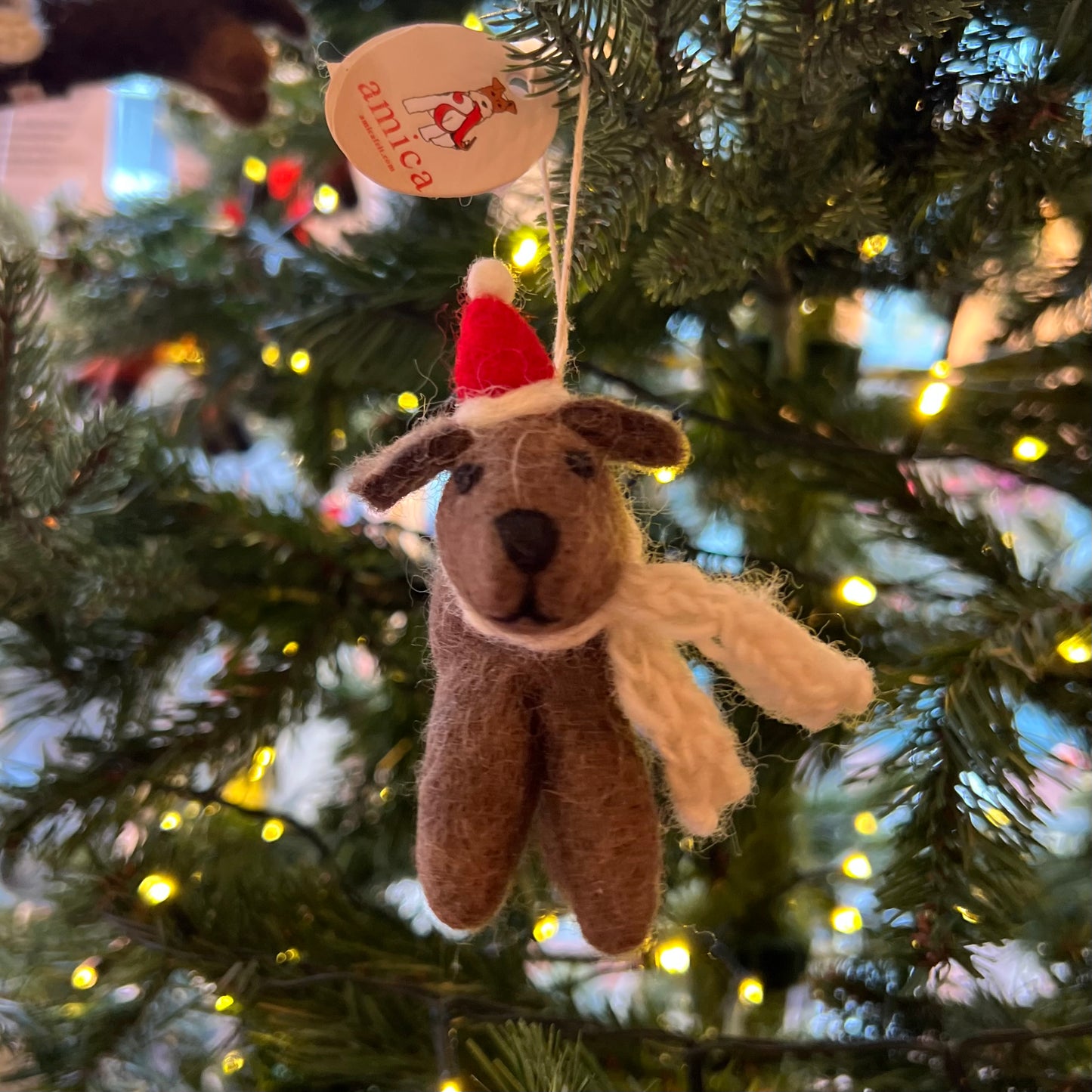 Chocolate Labrador with Hat & Scarf by Amica Felt