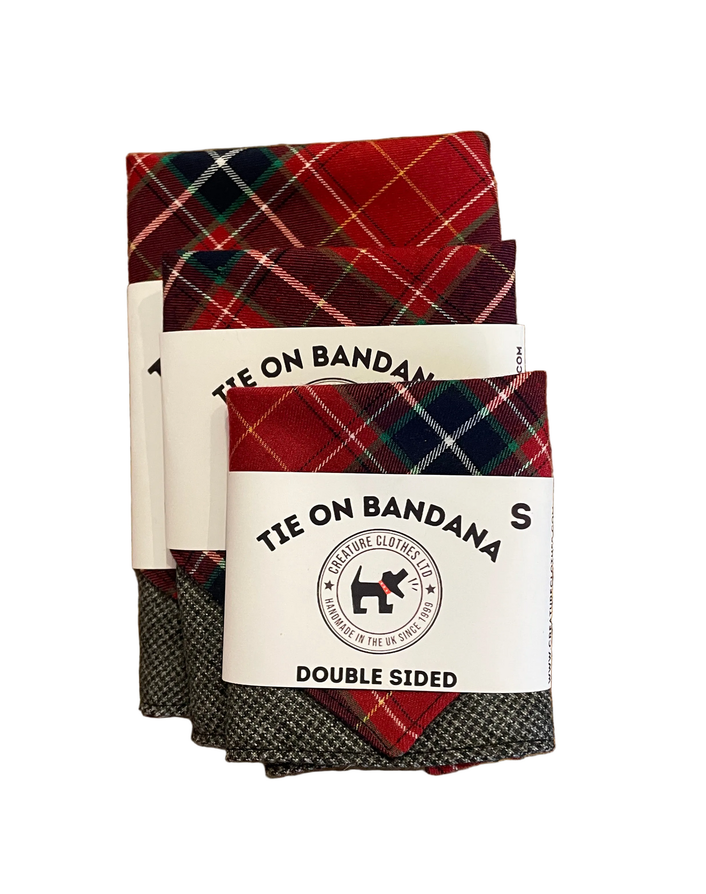 Tie on Dog Bandana - Red Tartan / Grey Jack Tweed