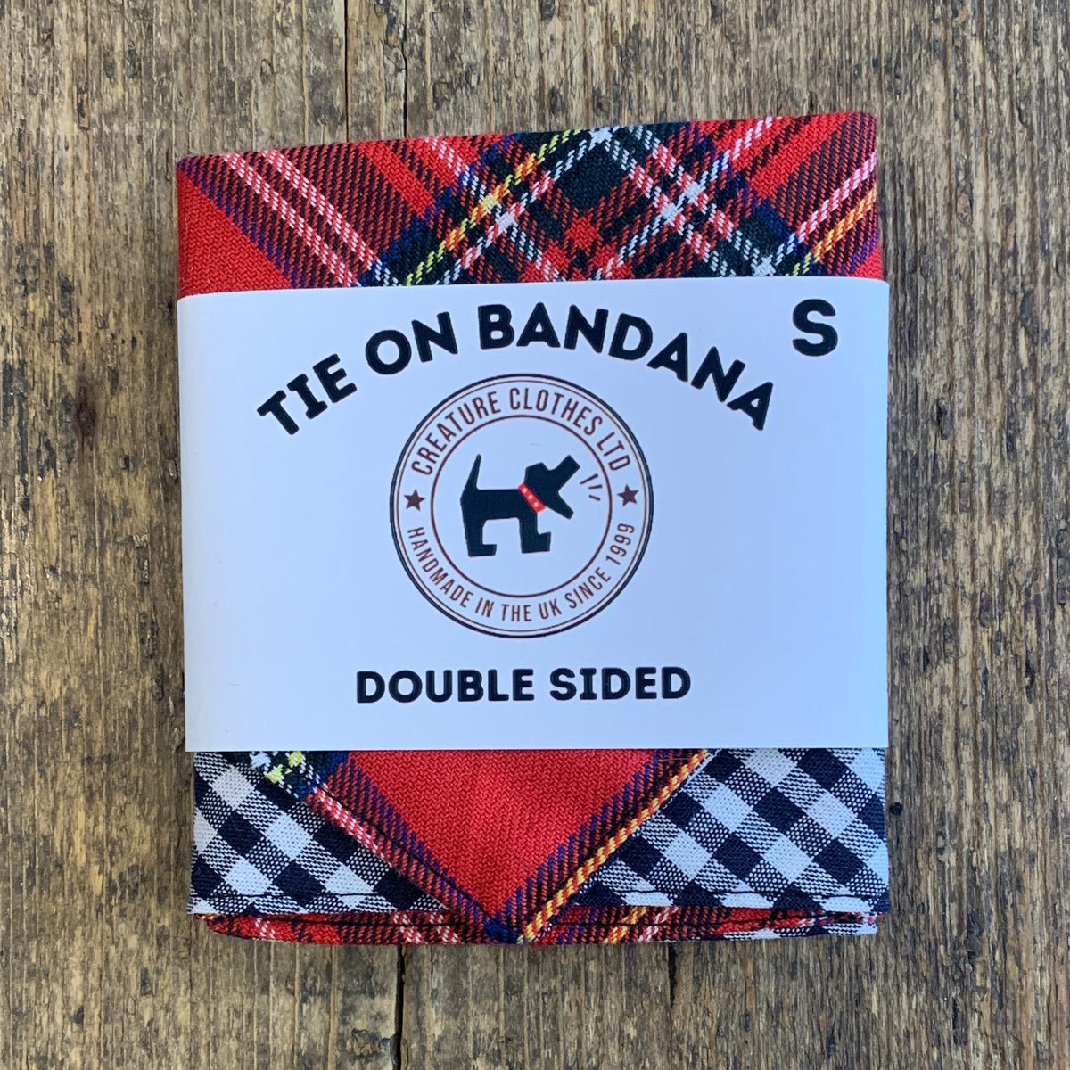 Tie on Dog Bandana - Royal Stewart Red Tartan / Black Gingham