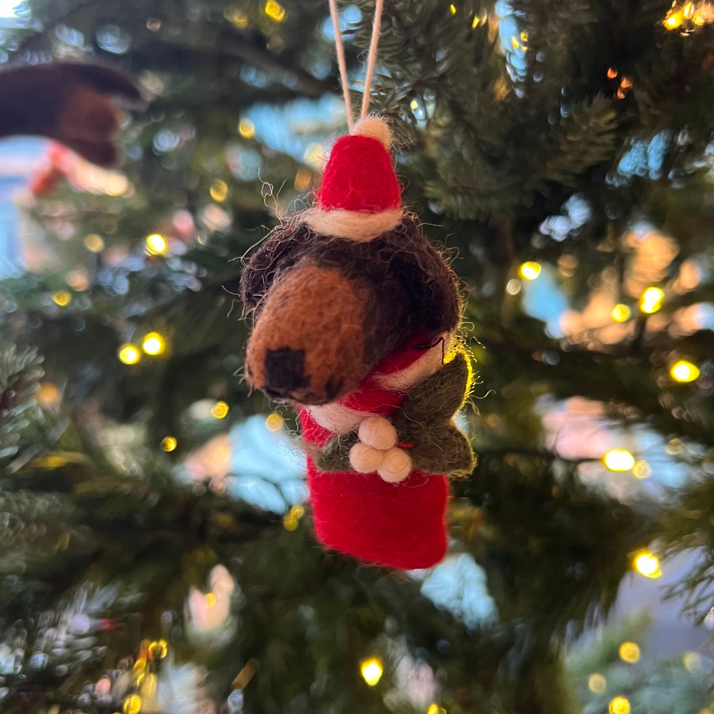 Swaddling Puppies with Mistletoe & Holly. Christmas Decoration by Amica Felt