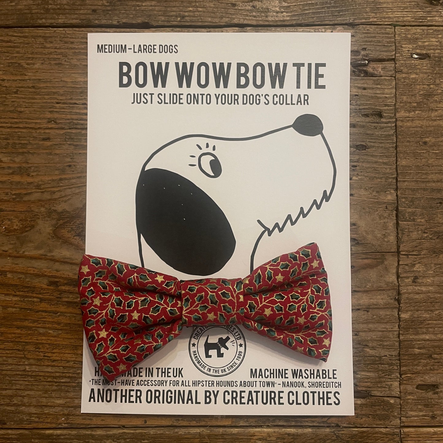 Dog Bow Tie in Gold Holly Design