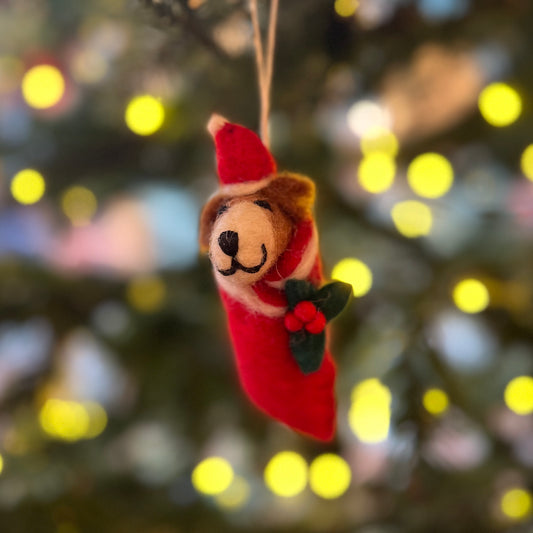 Swaddling Puppies with Mistletoe & Holly. Christmas Decoration by Amica Felt