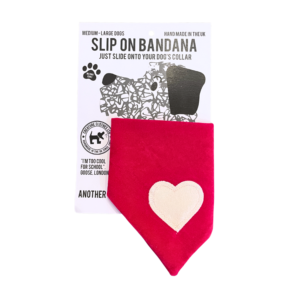 Slip-on Dog & Cat Bandana - Pink Faux-Suede with Cream Heart