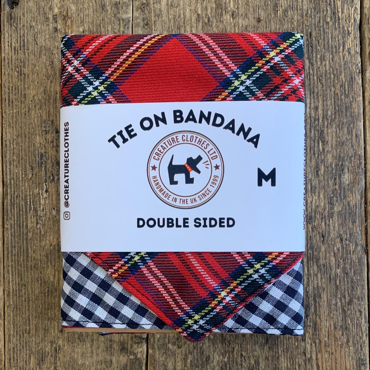 Tie on Dog Bandana - Royal Stewart Red Tartan / Black Gingham
