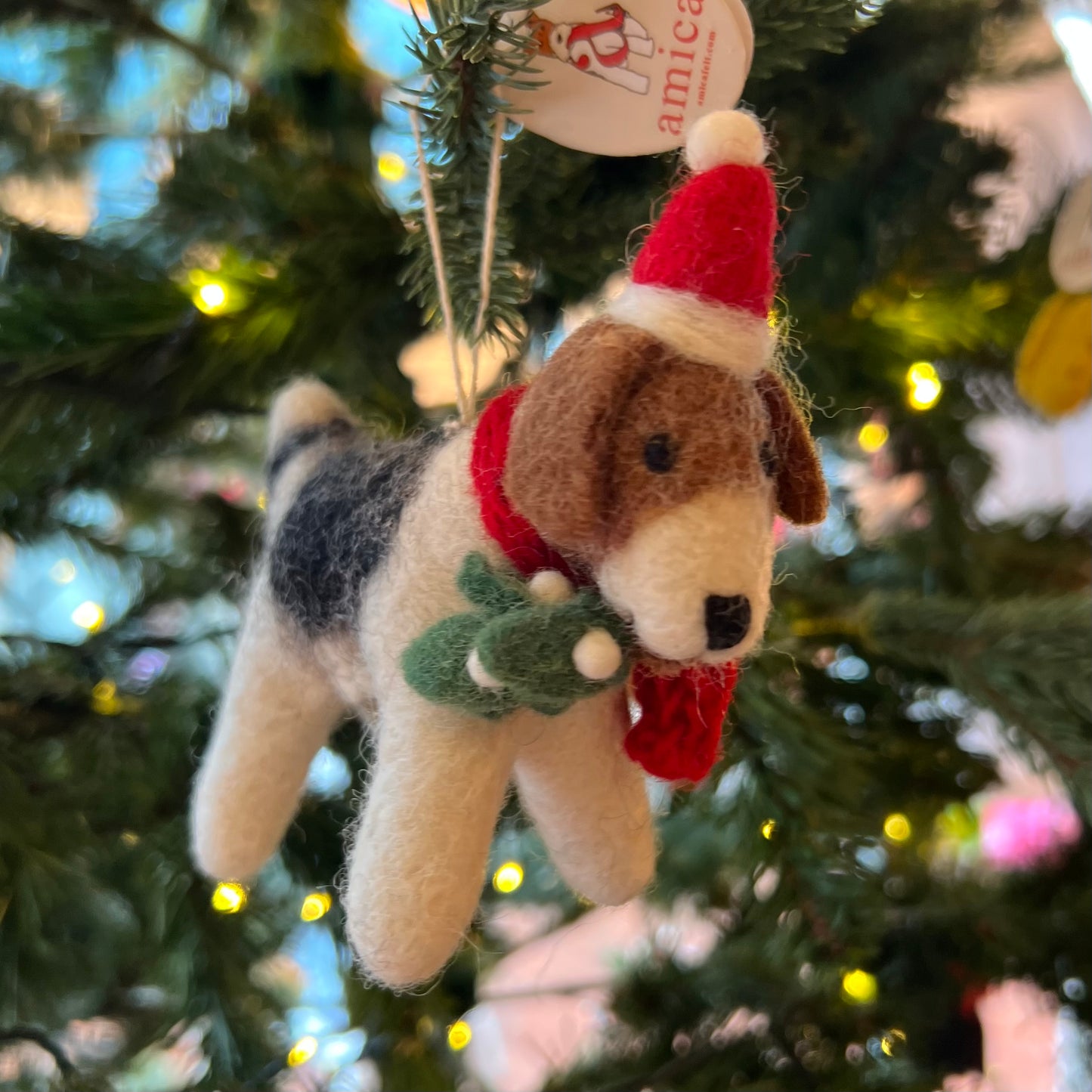 Fox Terrier with Mistletoe by Amica Felt