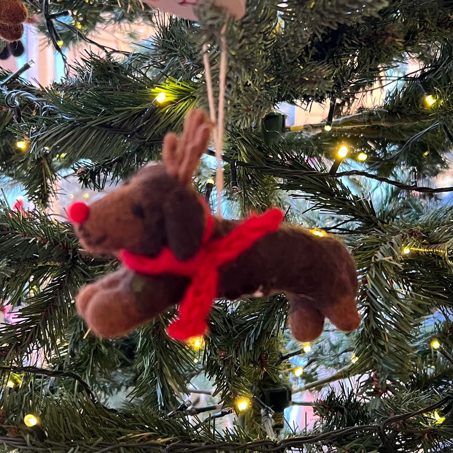 Sausage Dog Daxie with Antlers. Christmas Decoration by Amica Felt