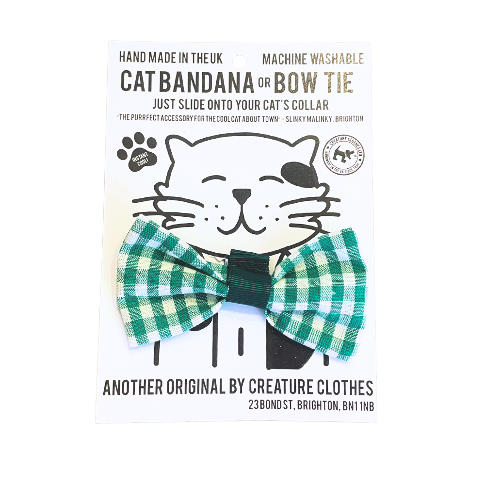 Dog & Cat Bow Tie in Green Gingham Design