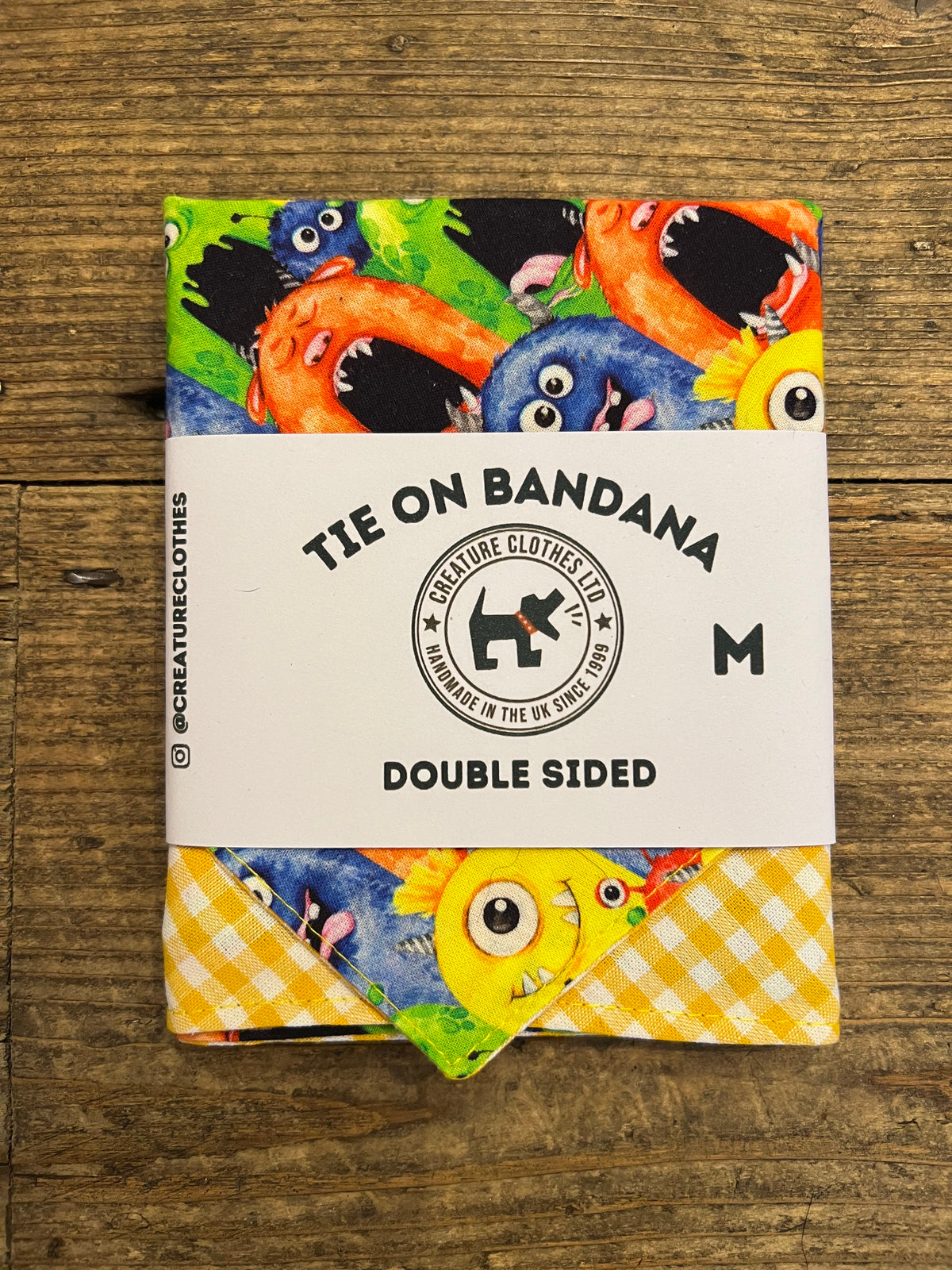 Tie on Dog Bandana - Monsters / Yellow Gingham