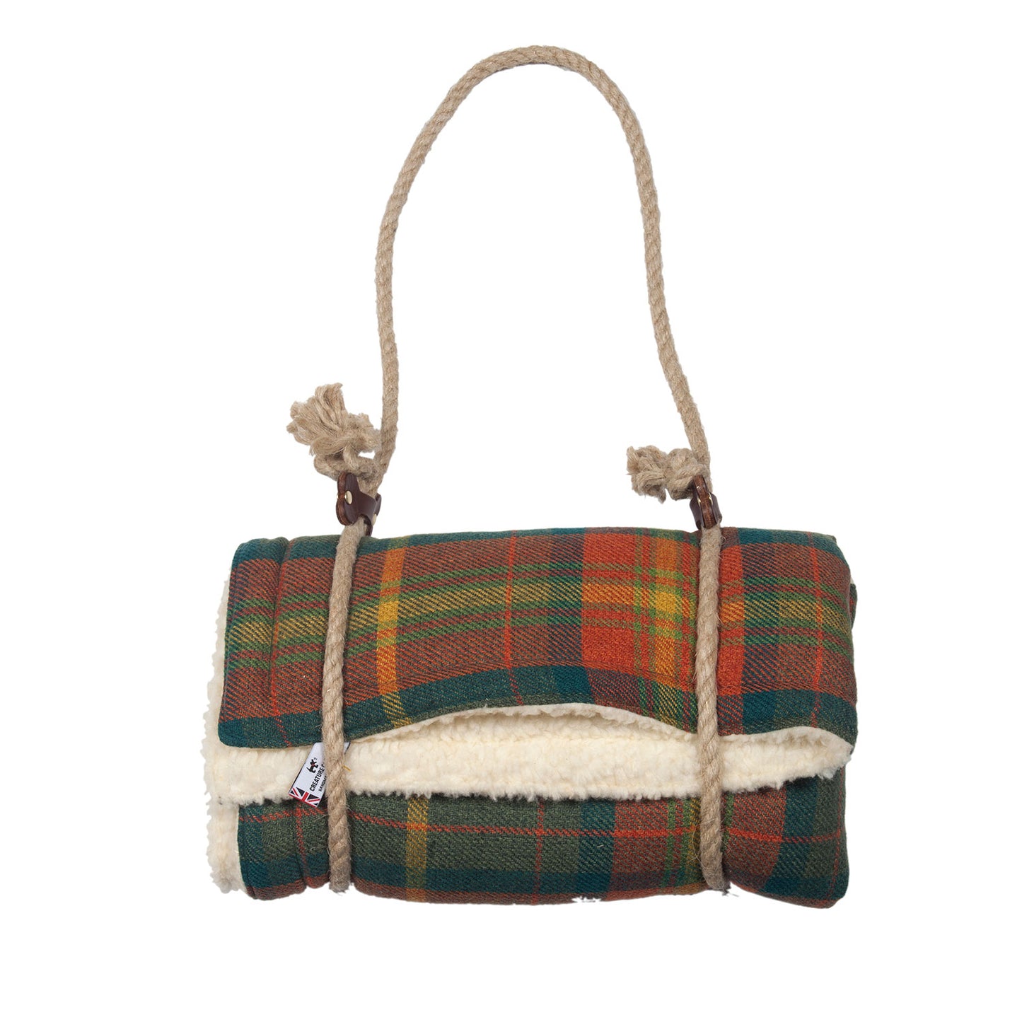 Padded travel blanket for dogs and cats. Green Tweed and sherpa