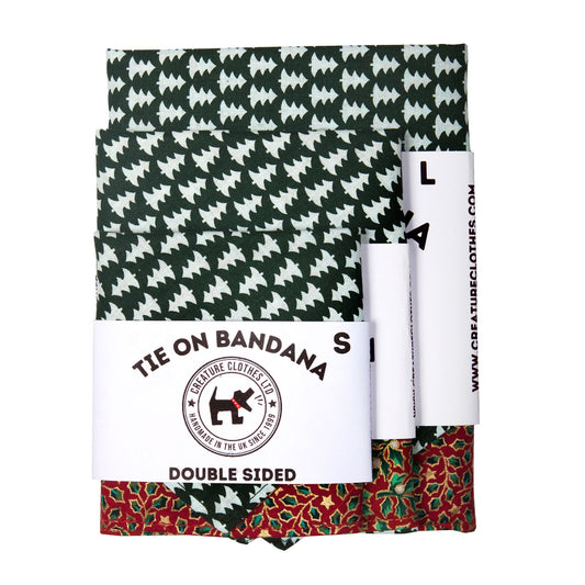 Tie on Dog Bandana - Christmas Trees and Holly
