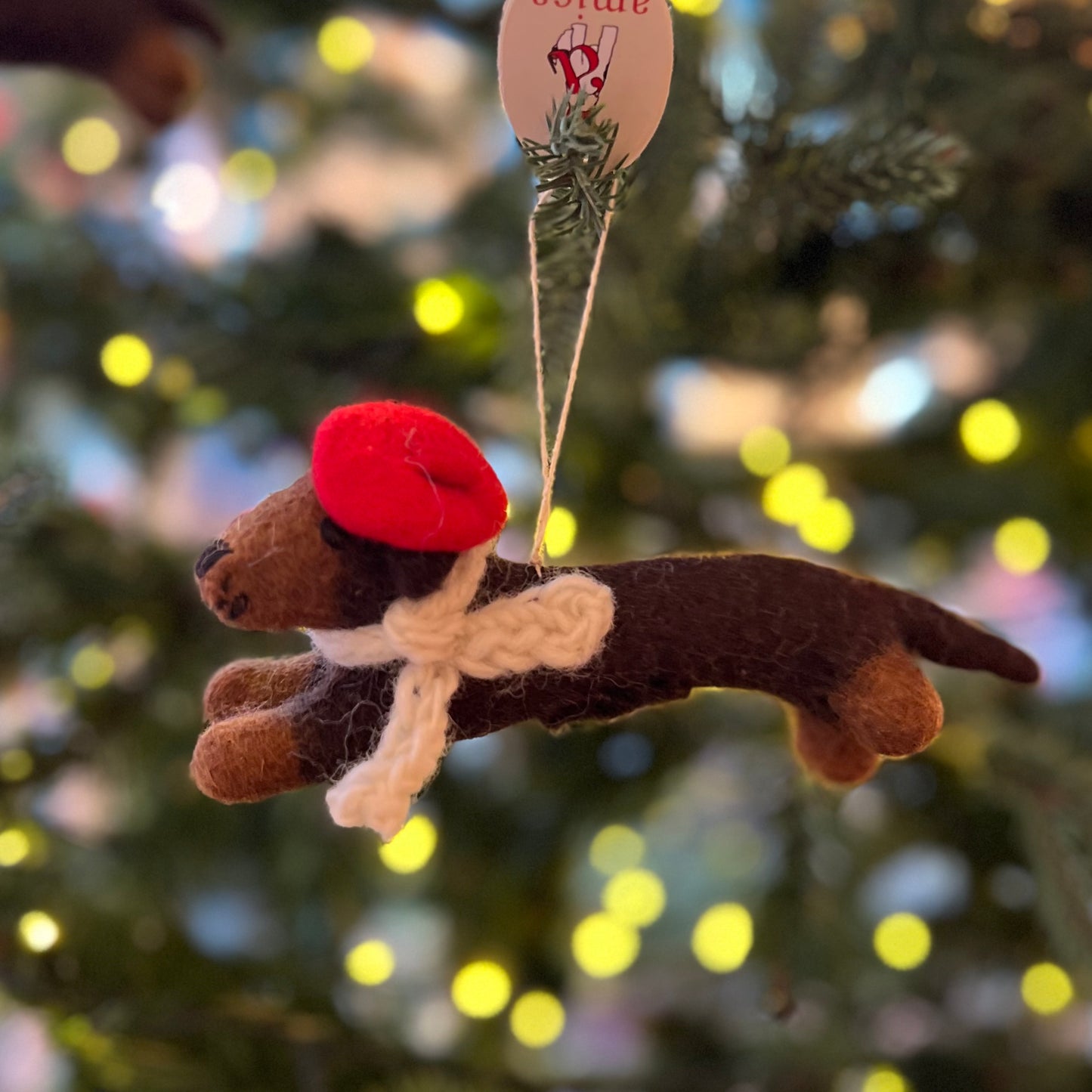 Sausage Dog avec Beret Christmas Decoration by Amica Felt
