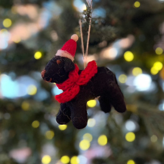 Black Labrador with Hat & Scarf by Amica Felt