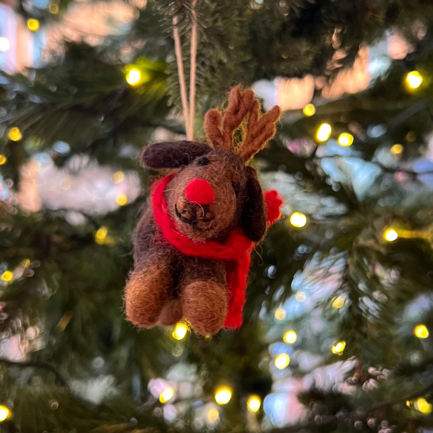 Sausage Dog Daxie with Antlers. Christmas Decoration by Amica Felt