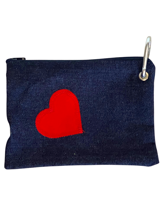 Treats and Poo Bag Pouch - Denim with Red Heart