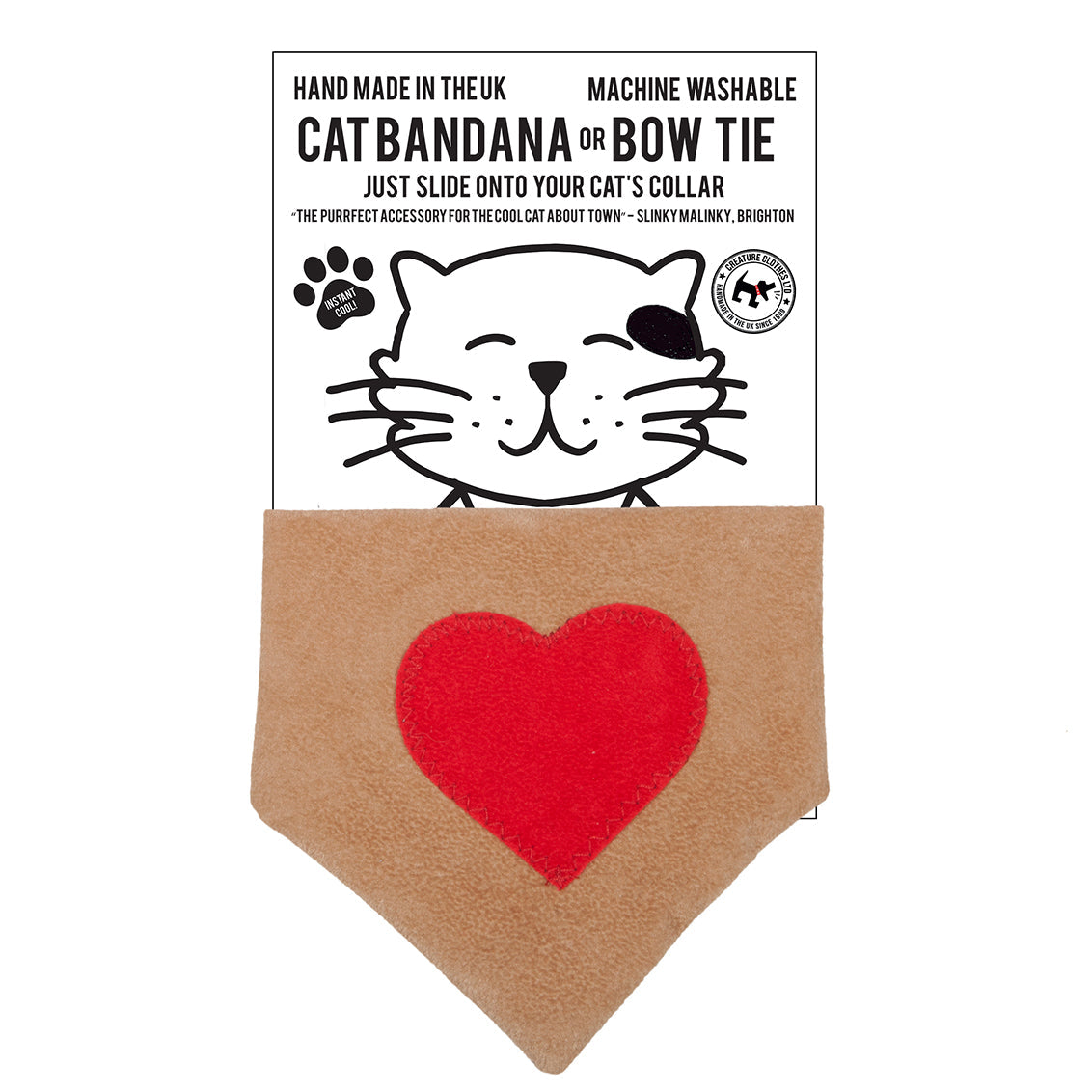 Slip on Dog & Cat Bandana - Red Heart on Tan Design