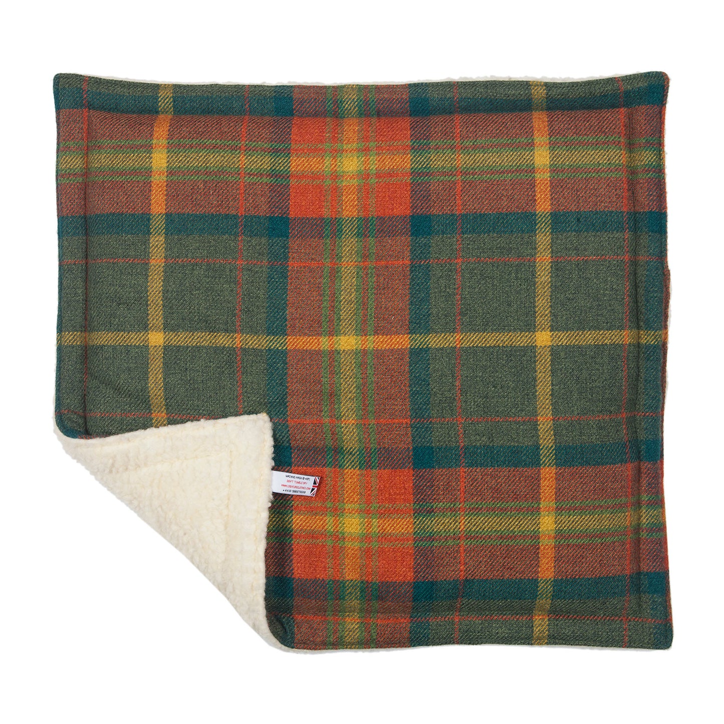 Padded travel blanket for dogs and cats. Green Tweed and sherpa