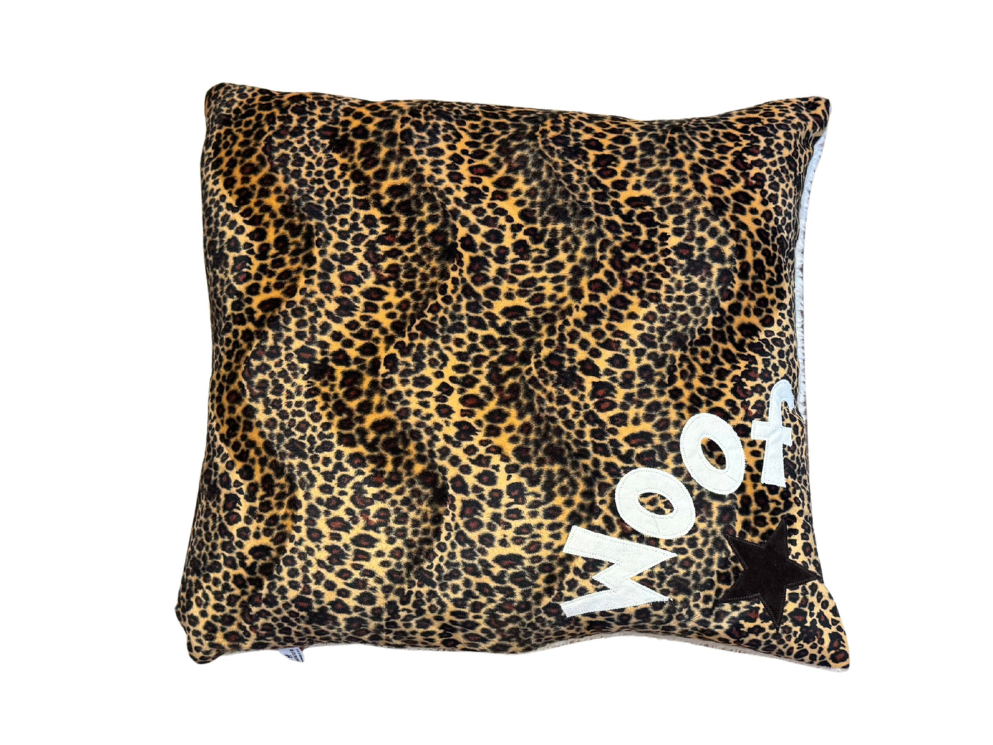 Woof dog bed in Leopard with Sherpa Underside