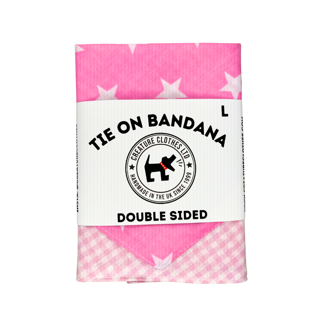 Tie on Dog Bandana - Pink Star / Gingham