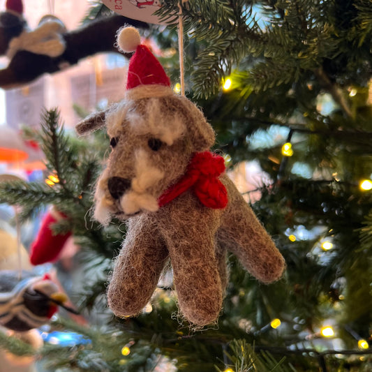 Schnauzer with Hat & Scarf Christmas Decoration by Amica Felt
