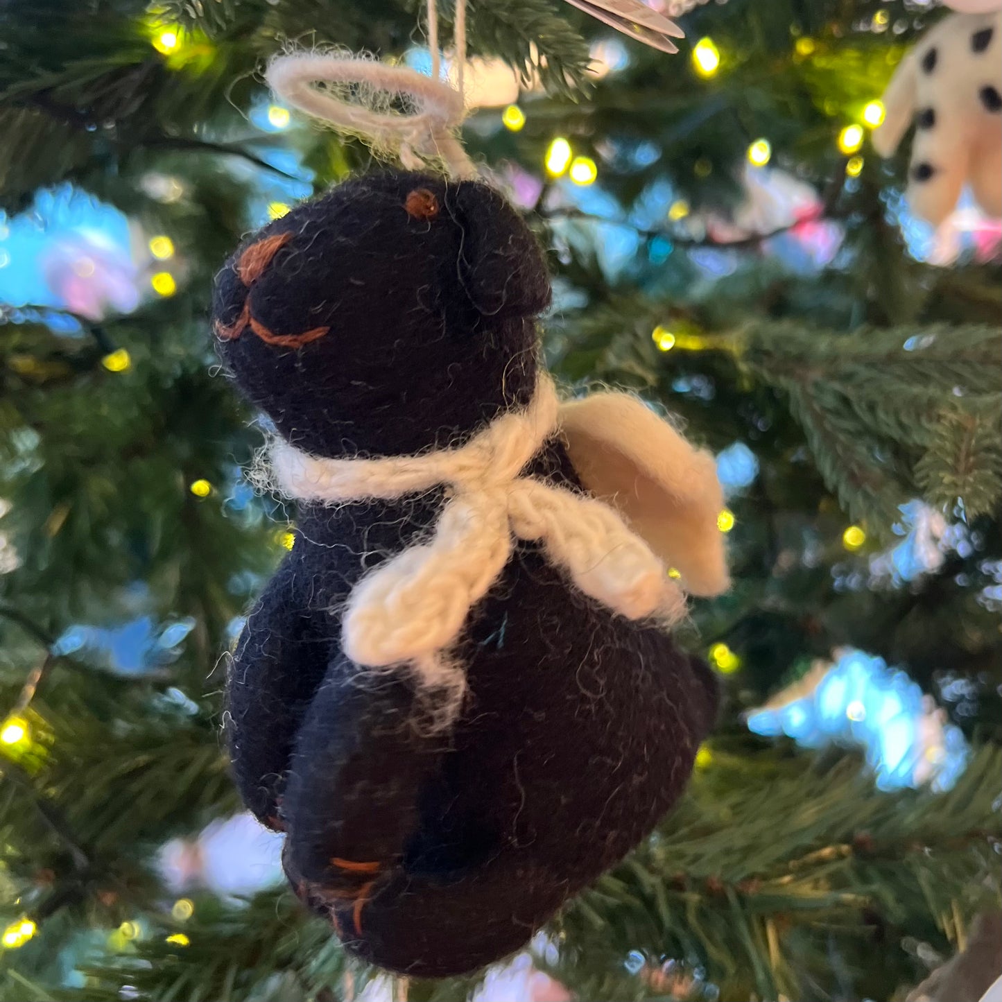 Black Labrador Angel Tree Topper & Christmas Decoration with Hat & Scarf by Amica Felt