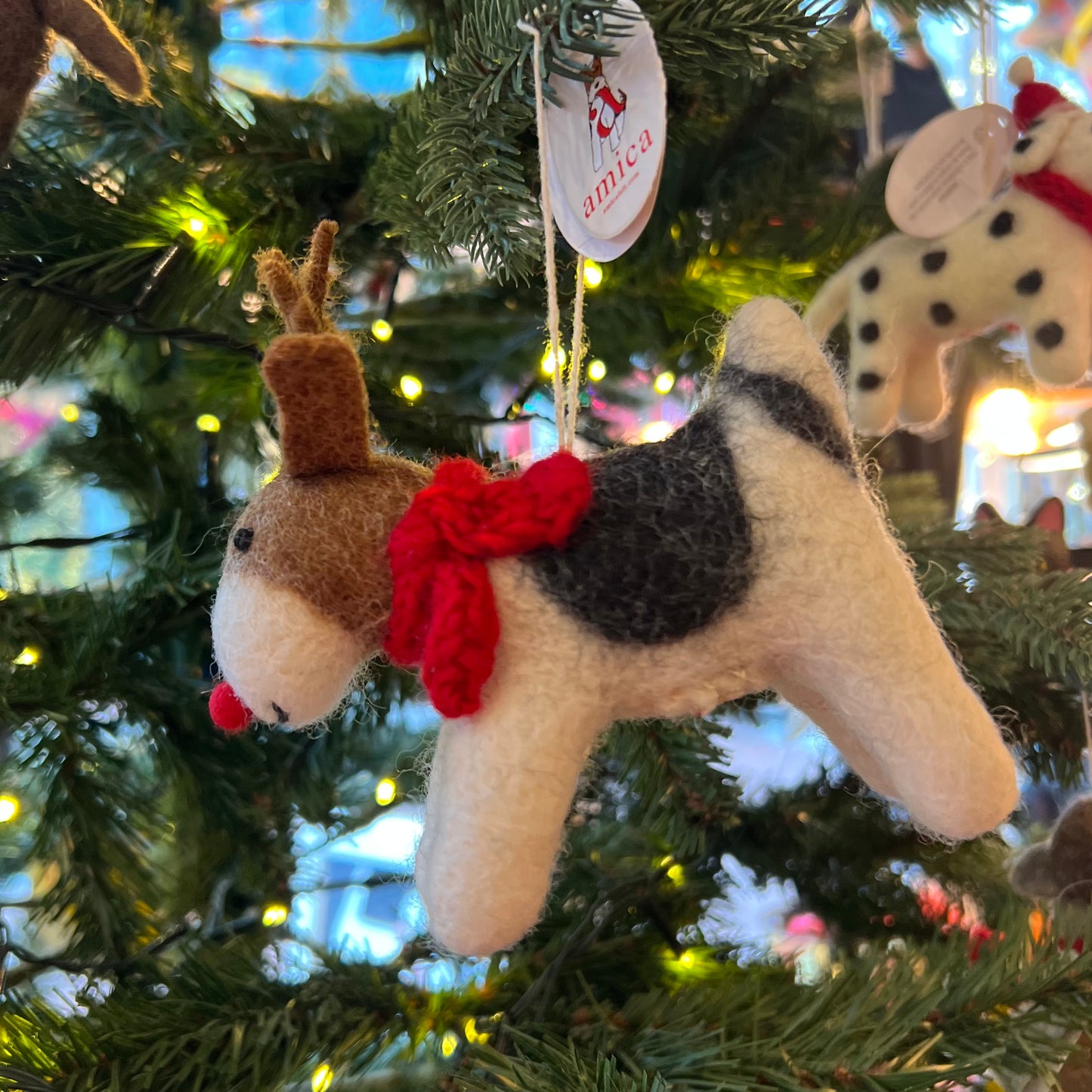 Fox Terrier with Antlers Christmas Decoration by Amica Felt