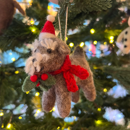 Schnauzer with Holly Sprig Christmas Decoration by Amica Felt