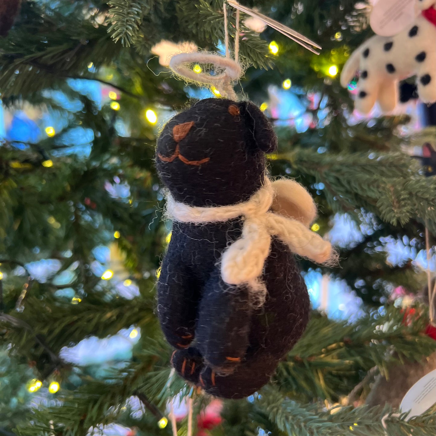 Black Labrador Angel Tree Topper & Christmas Decoration with Hat & Scarf by Amica Felt