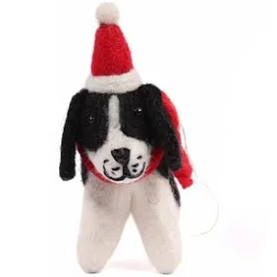 Spaniel with Hat & Scarf Christmas Decoration by Amica Felt