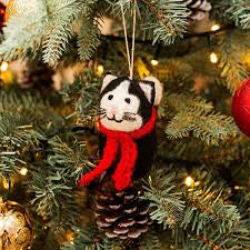 Black Cat with Scarf Christmas Decoration by Amica Felt
