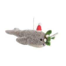 Narwhal with Mistletoe Christmas Decoration by Amica Felt