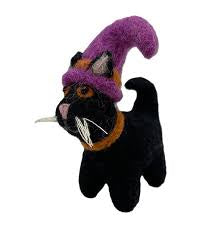 Black Cat in Witches Hat Christmas Decoration by Amica Felt