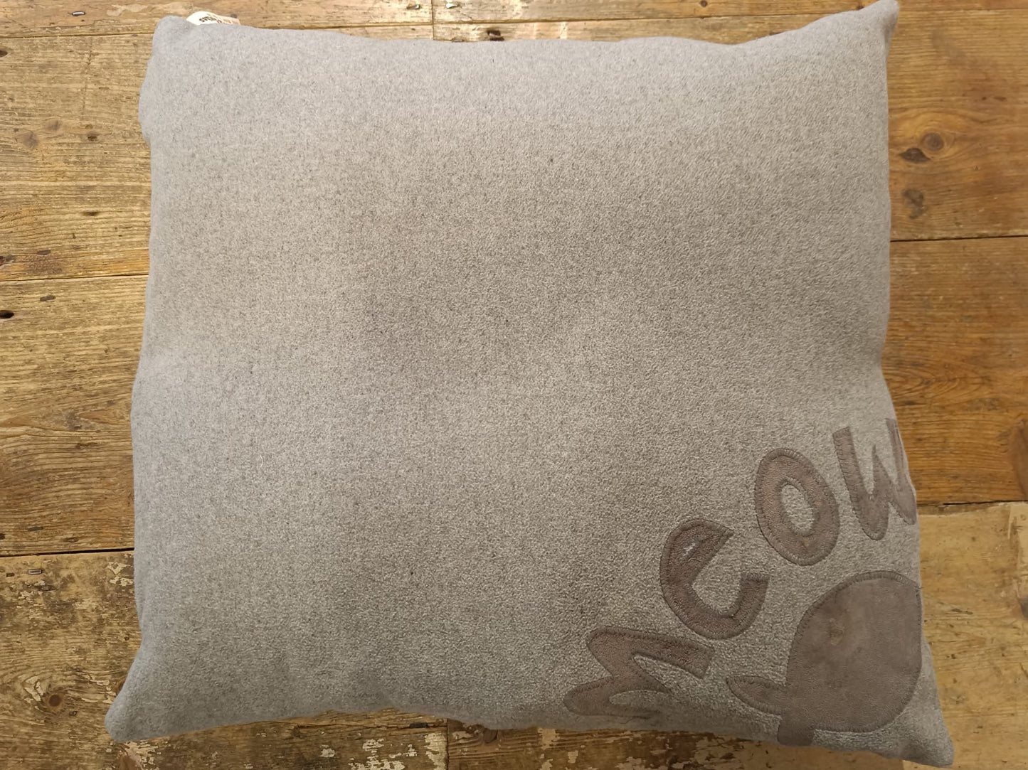 SALE - Dog Bed in Grey Fleece with Grey Appliqué Fish and Meow - Small