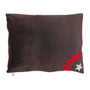 Dog Bed in Chocolate Brown Velvet with Red Corner Woof