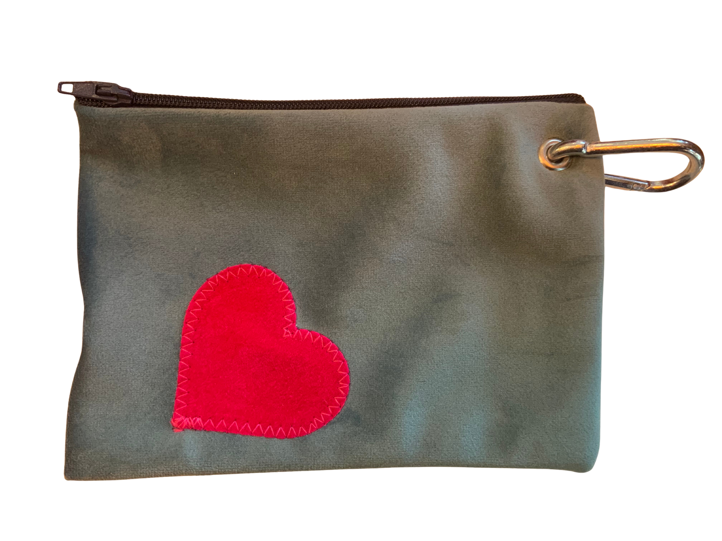 Treats and Poo Pouch - Duck Egg Velvet with Pink Heart