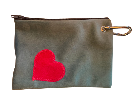Treats and Poo Pouch - Duck Egg Velvet with Pink Heart