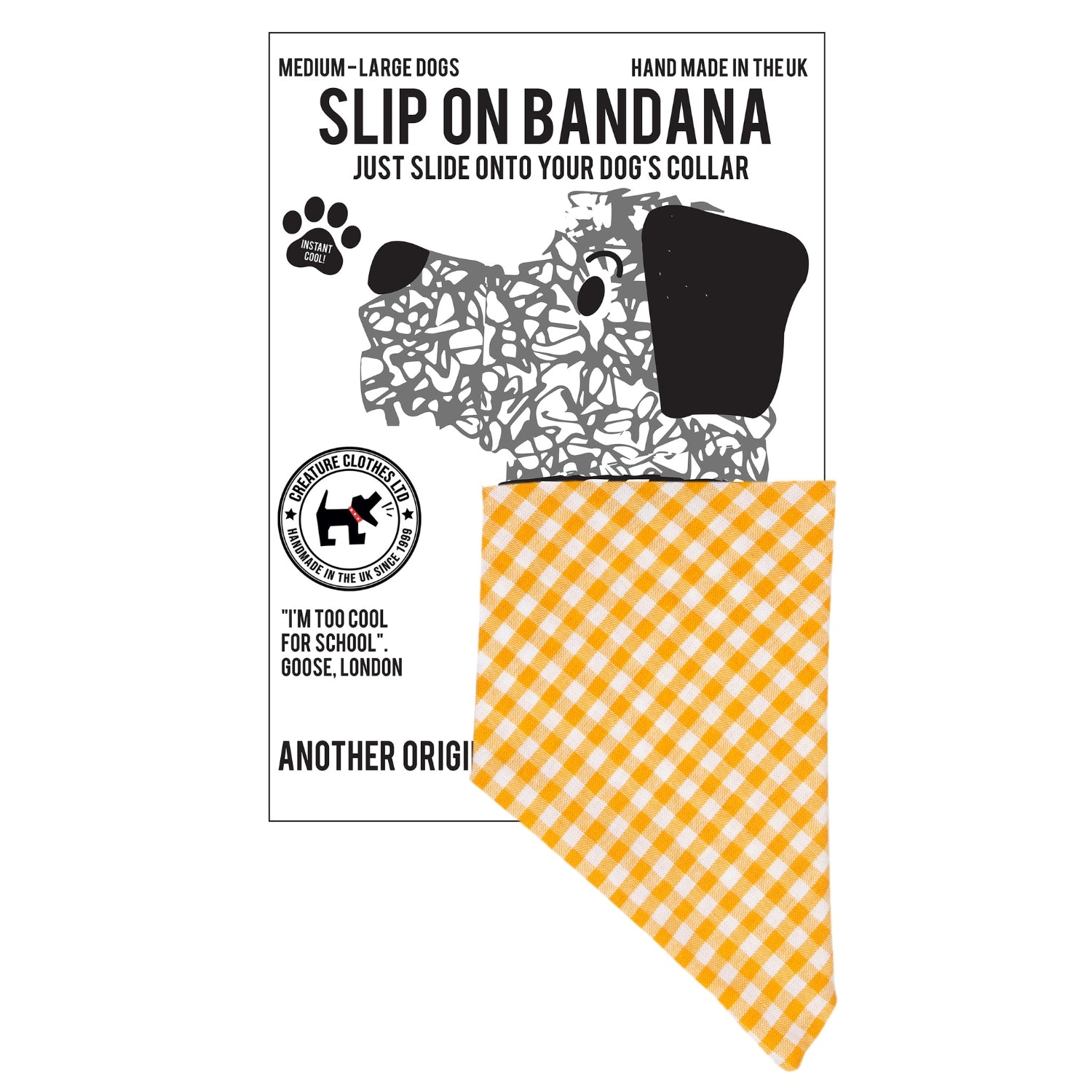 dog bandana, bandanas for dogs, yellow gingham design, dog bandana, slip on collar dog bandana, bandanas for dog collars, Creature Clothes