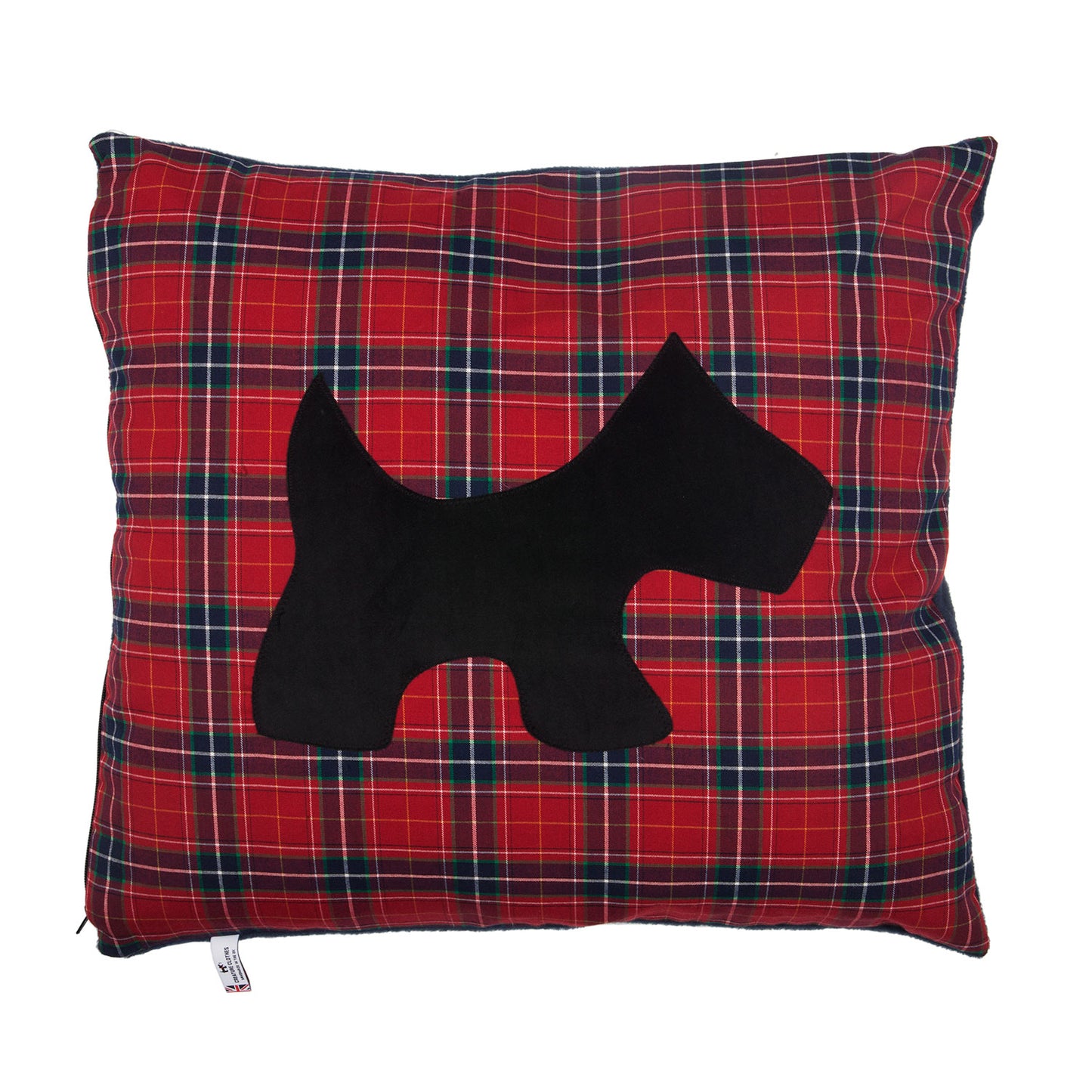 SALE - Dog Bed in Red Tartan with Black Appliqué Dog - Small