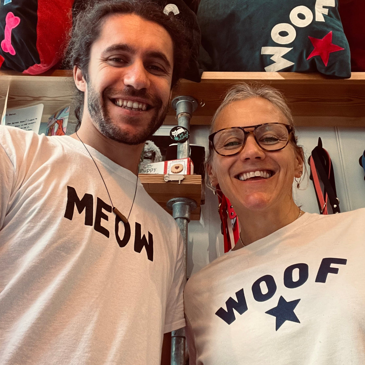 Woof Star T-Shirt, blue on white