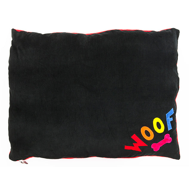 SPARE COVER to fit our dog beds in black velvet with rainbow WOOF and bone design