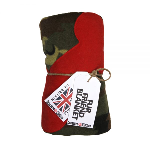 Fur Friend Fleecy Blanket - Bone - Red on Army Camo