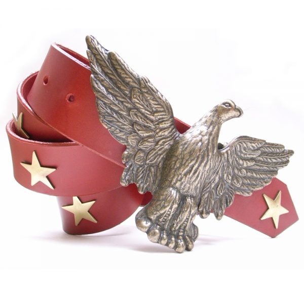 Leather Belt with Brass Stars and Eagle Buckle