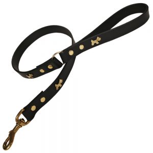 Classic Leather Dog Lead - Black with Brass Dogs