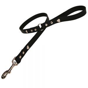 Classic Leather Dog Lead - Black with Silver Hearts