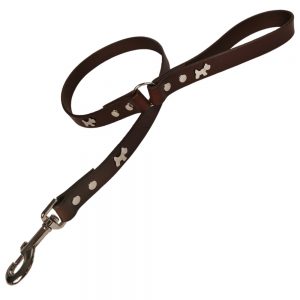 Classic Leather Dog Lead - Chocolate with Silver Dogs