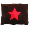 Dog Doza dog bed - red star design - on brown dog bed