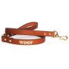 Leather Embossed WOOF Dog Lead - Tan with Gold