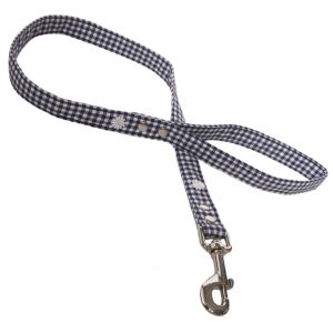 Blue Gingham Fabric Dog Lead with Daisies