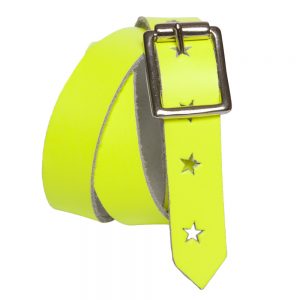 Neon Yellow Leather Belt with Stars