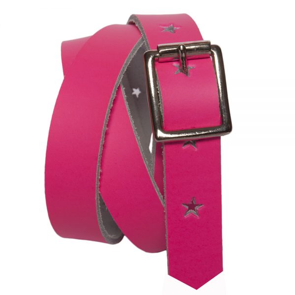 Neon Pink Kids Belt with Stars