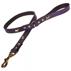Classic Leather Dog Lead - Indigo with Brass Dogs